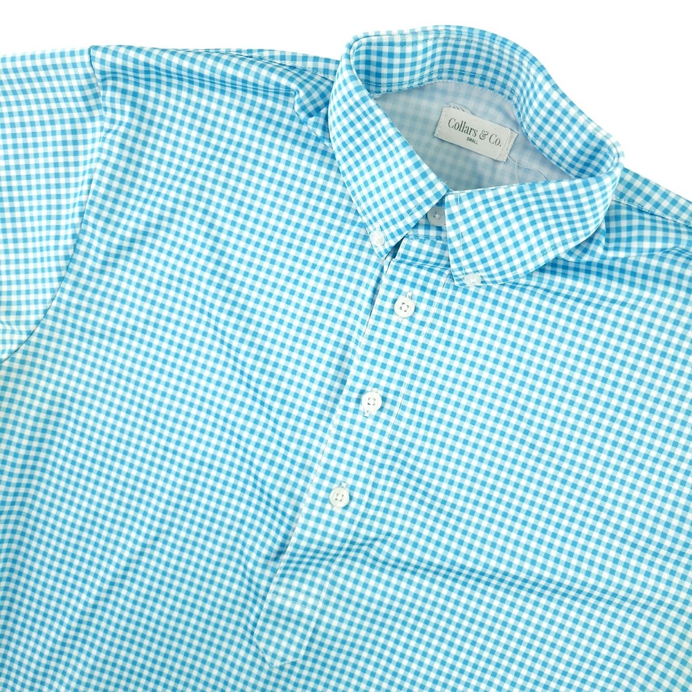 Collars & Co. Polo Shirt Mens Small Blue Gingham Dress Collar Lightweight Top